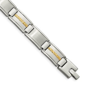 Black Bow Jewelry 12.5mm Stainless Steel & 14K Yellow Gold Inlay Link Bracelet, 8.75 In - 1 of 4