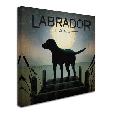 Trademark Fine Art -Ryan Fowler 'Moonrise Black Dog Labrador Lake' Canvas Art