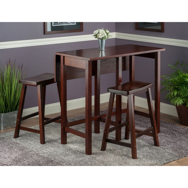 3pc 24&#34; Lynnwood High Drop Leaf Counter Height Extendable Dining Table Set with Saddle Seat Stool Walnut - Winsome, 4 of 19