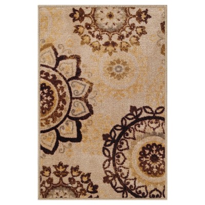 Modern Farmhouse Floral Medallion Non-Slip Washable Indoor Runner or Area Rug by Blue Nile Mills