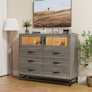 Jojoka Dresser with 6 Drawers, 2-Door Cabinet, LED Lights & Charging Station, Modern Storage Chest for Bedroom, Closet, Entryway or Living Room - 1 of 4