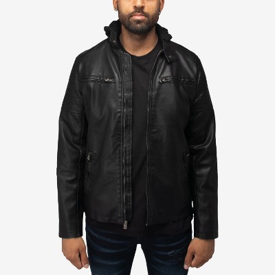 X RAY Mens Lightweight Motorcycle PU Leather Jacket With Faux Shearing Lining