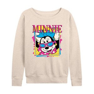 Women's - Disney - Minnie Retro Lightweight French Terry Wide Neck Long Sleeve Graphic Shirt - 1 of 4