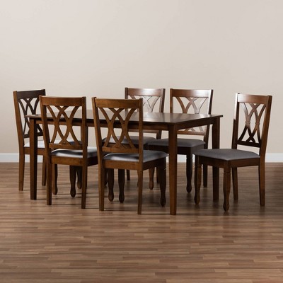 Augustine Grey Fabric and Walnut Wood 7-Piece Dining Set