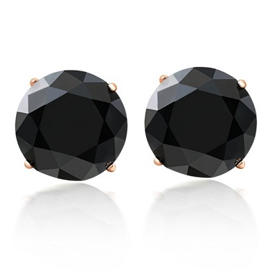 Pompeii3 3 1/2 Ct TW (8mm) Round Black Moissanite Studs 14k Yellow Gold