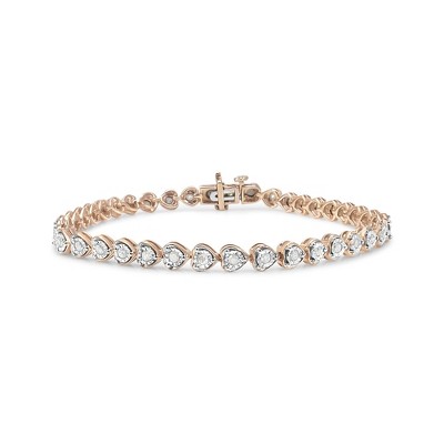 Silver 1.0 Cttw Miracle Set Diamond Heart-Link Tennis Bracelet