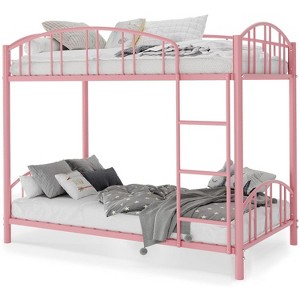 Metal Bunk Bed Twin Over Twin, Twin Bunk Bed Frame with Heightened Arched Guardrail and Safety Ladder, Sturdy Steel Bed - 1 of 4