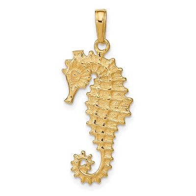 Black Bow Jewelry 14k Yellow Gold 3D Seahorse Pendant