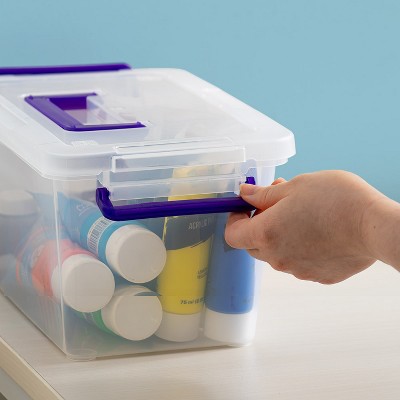 Clear and Purple Stackable BPA-Free Plastic Storage Bins with Handles, 5.4 Quart, 6 Pack
