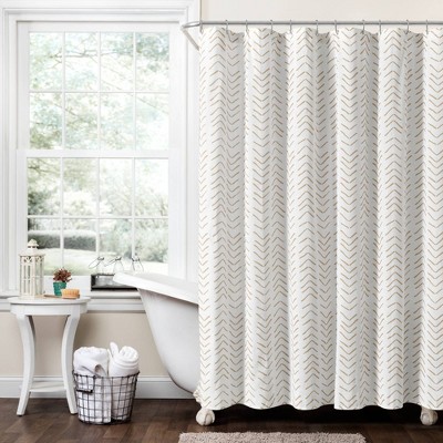 72"x72" Hygge Modern Arrow Linen Shower Curtain Wheat/White - Lush Décor