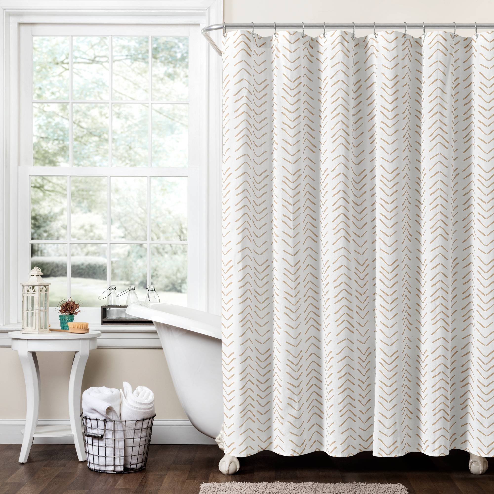 Lush Décor 72"x72" Hygge Modern Arrow Linen Shower Curtain Wheat/White : Microfiber, Machine Washable, Non-Slip Backing