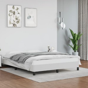 vidaXL Queen Size Bed Frame - Modern Design, White Faux Leather, Comfortable and Durable with Strong Leg Support and Plywood Slats - 1 of 4