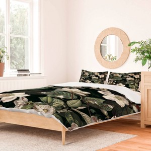 Deny Designs King Burcu Korkmazyurek Dark Garden Duvet Cover and Pillow Sham Black - 1 of 4