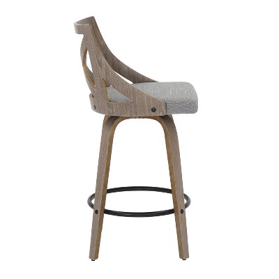 Charlotte 26" Light Grey Fabric and White Washed Wood Swivel Counter Stools