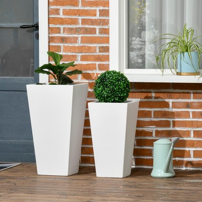 White MgO Tall Outdoor Planters with Drainage Holes, Set of 2