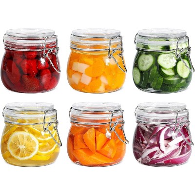 Set of 6 Airtight Glass Jars with Lids 17oz, Small Food Storage Container with Wire Clip Fastening