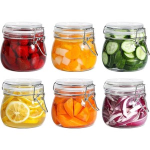 Set of 6 Airtight Glass Jars with Lids 17oz, Small Food Storage Container with Wire Clip Fastening - 1 of 4