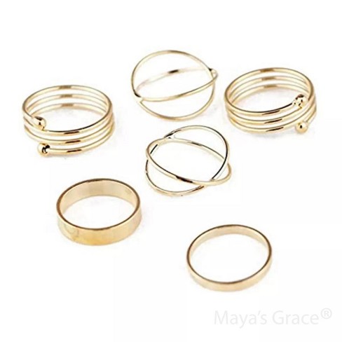 Maya's Grace Stackable Midi and Knuckle Rings Set for Women, 6-Piece Boho Aesthetic Jewelry in Gold and Silver - image 1 of 4