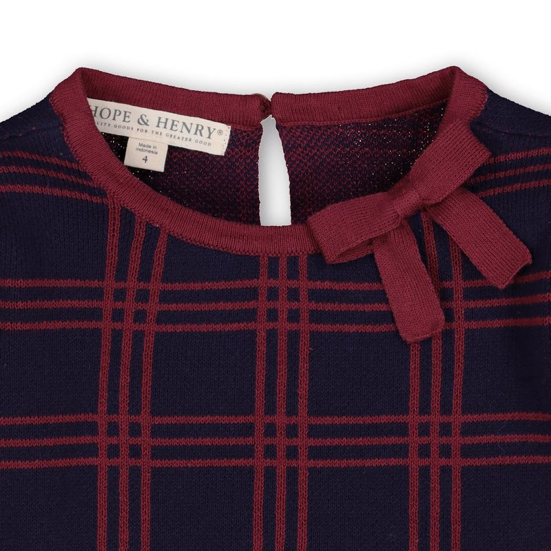 Hope & Henry Girls' Organic Cotton Bow Detail Sweater Dress, Kids, 2 of 5