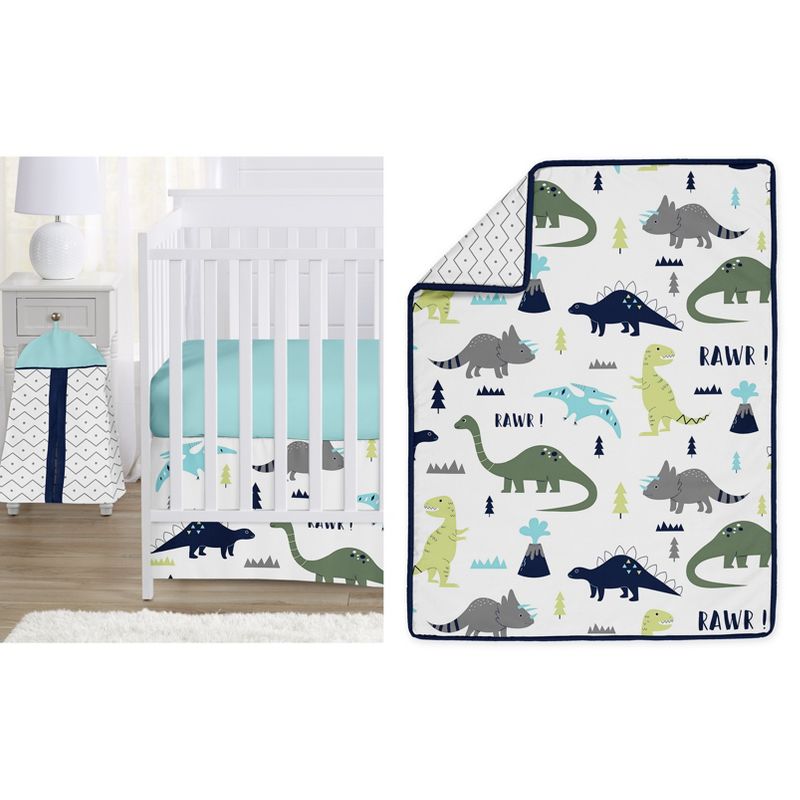 Sweet Jojo Designs Boy Baby Crib Bedding Set - Mod Dinosaur Collection Blue and Green 4pc, 1 of 8