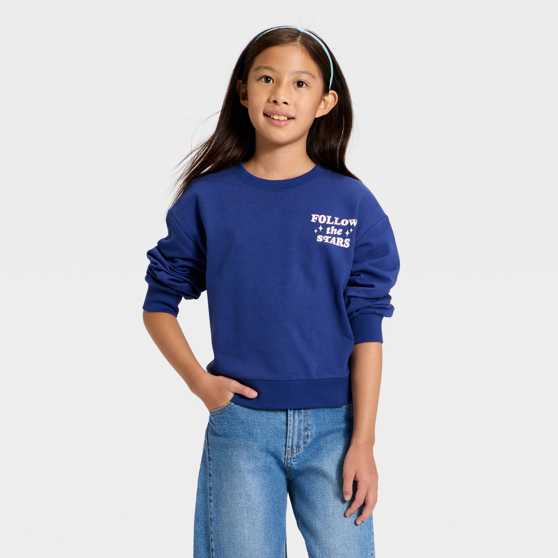 Girls' French Terry Relaxed Fit Pullover Sweatshirt - Cat & Jack™