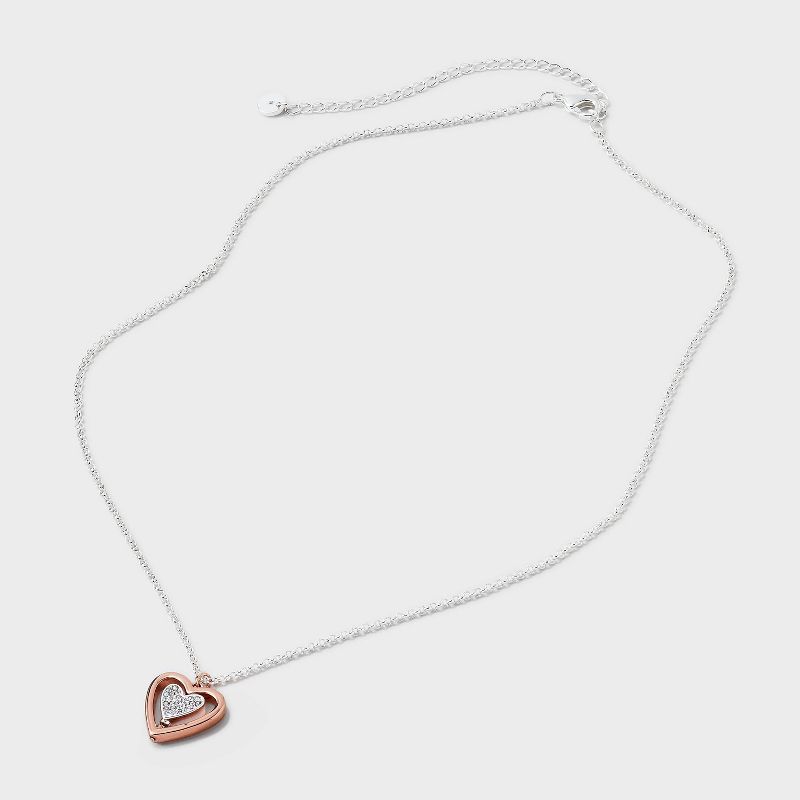 Silver Plated Two Tone &#34;Always in my Heart&#34; Crystal Open Heart Necklace - Silver, 3 of 5