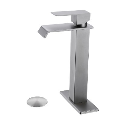 ALEXOUN Waterfall Spout Bathroom Sink Single Handle Faucet with Pop-Up Drain (No Overflow)