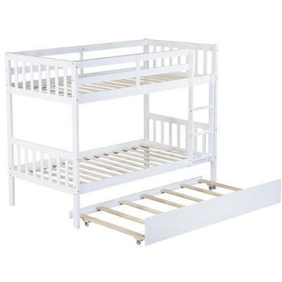 NicBex Twin Over Twin Bunk Bed with Trundle and Guardrail,Rubber Wood Twin Loft Bed with Ladder with Entrapment Barrier,Bunk Beds for Bedroom,White
