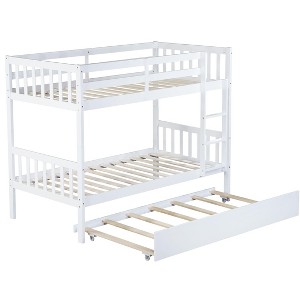 NicBex Twin Over Twin Bunk Bed with Trundle and Guardrail,Rubber Wood Twin Loft Bed with Ladder with Entrapment Barrier,Bunk Beds for Bedroom - 1 of 4