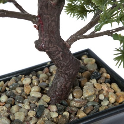 Tiny Green Faux Pine Bonsai Tree in Black Plastic Pot