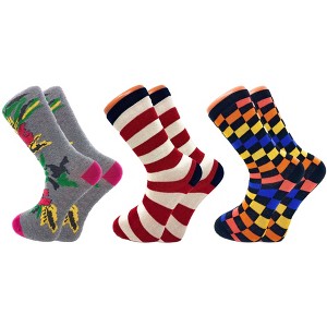 3 Pairs Colorful Fun Crazy Crew Dress Socks – Soft Cotton Blend, Novelty Pattern Socks for Men & Women - 1 of 4