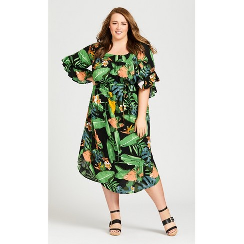 Avenue | Women's Plus Size Shirred Smock Dress - Green - 10-12 : Target
