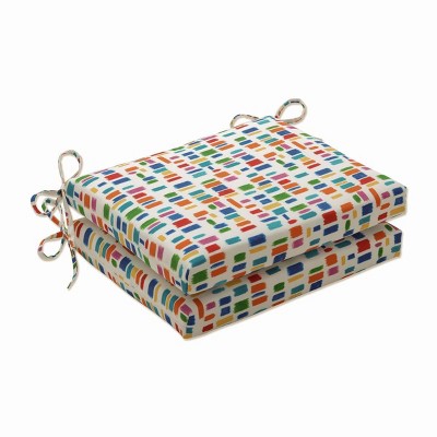 2pk Outdoor/Indoor Squared Chair Pad Set Color Tabs Primaries Blue - Pillow Perfect