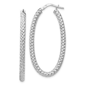 Black Bow Jewelry 3mm Textured Oval Hoop Earrings in Sterling Silver, 42mm (1 5/8 in) - 1 of 4