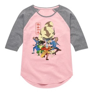 Girls' - Avatar: The Last Airbender - Aang Group Shirt Tail Raglan Graphic T-shirt - 1 of 4