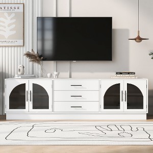 68.9'' Modern Minimalist TV Stand for TVs up to 75 Inches, Entertainment Center Media Console Cabinet w/Adjustable Shelves for Living Room, White - 1 of 4