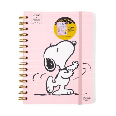 Yoobi 6"x8" Peanuts Journal Spiral with Elastic Band Pink Snoopy Dance