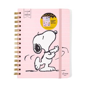 Yoobi 6"x8" Peanuts Journal Spiral with Elastic Band Pink Snoopy Dance - 1 of 4
