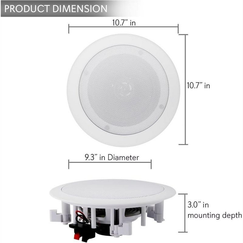 Pyle 8 Inch 250 Watt Bluetooth In Ceiling Wall - White, 3 of 10