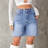 Womens Bermuda Demin Shorts High Rise Ripped Boxy Denim Shorts Wide Leg Denim Bermuda Shorts Denim Ripped Fringe Shorts - 3 of 4