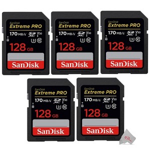 SanDisk Extreme Pro 128GB SDXC UHS-I/U3 V30 Class 10 Memory Card, Speed Up to 170MB/s - 5 Units - 1 of 3