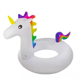 Pool Central 58" Giant Inflatable 1-Person Rainbow Unicorn Pool Ring Float - White/Blue
