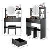 FONTOI 31.5"W Makeup Vanity Table with 17" Round Mirror Cushioned Stool and High Capacity Storage for Bedroom Dressing Room, Black/White - 3 of 4