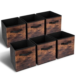 Aoibox 13 Inch Foldable Fabric Storage Cubes with Handle 6 Pack Storage Bins Baskets for Shelves Closet Brown Black - 1 of 4