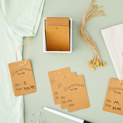 Large Brown Kraft Paper Gift Tags with Jute Strings, 2 x 4 Inches, Pack of 200