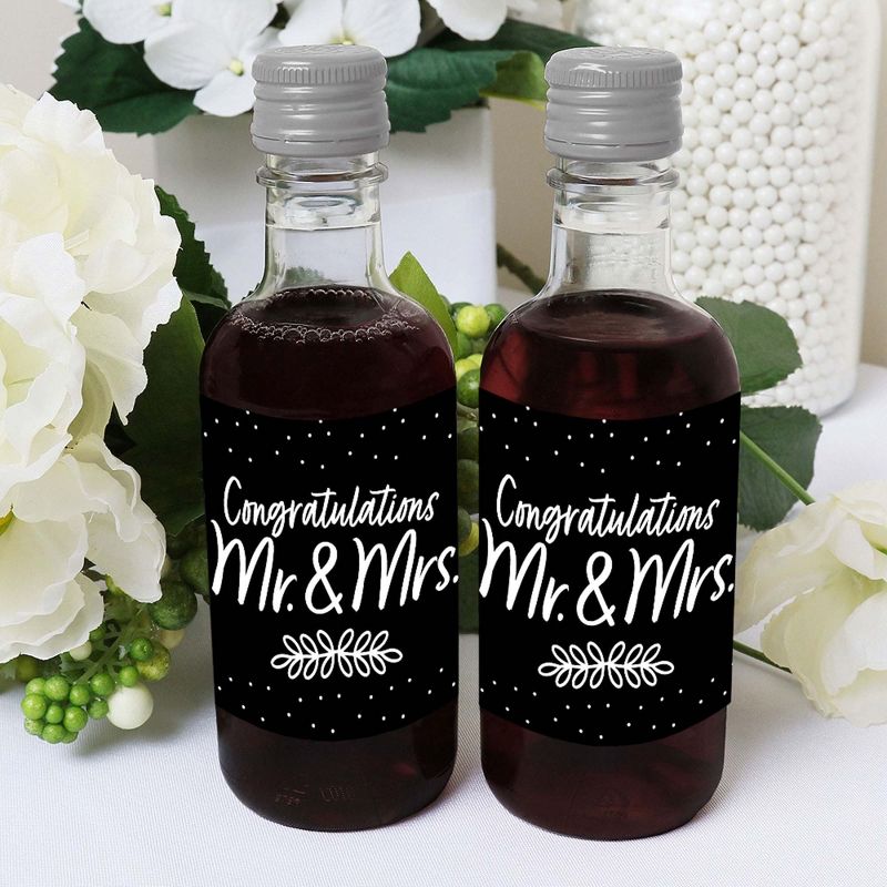 Big Dot of Happiness Mr. and Mrs. - Mini Wine & Champagne Bottle Label Stickers - Black and White Wedding or Bridal Shower Favor Gift - Set of 16, 5 of 8
