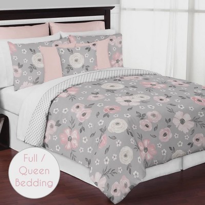 Gray and Pink Floral Microfiber Twin Comforter Bedding Set