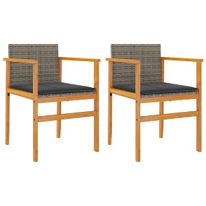 vidaXL Patio Chairs 2 Pcs with Cushions Gray Poly Rattan/Wood, 21.7"x21.7"x30.7", Max Load 242.5 lb - 1 of 4