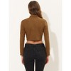 Allegra K Women's Stand Collar Zip Up Faux Suede Cropped Jacket - 4 of 4