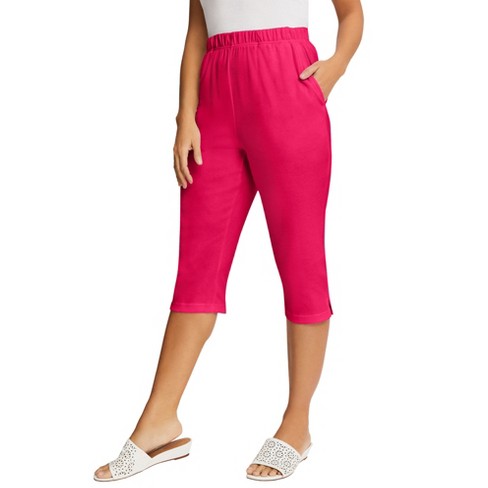 Jessica London Women’s Plus Size Soft Ease Capri, 26/28 - Pink Burst